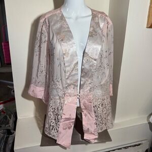 Violet Kay Kimono Jacket Patchwork Lace Floral Jacquard Pink Champagne 1X
